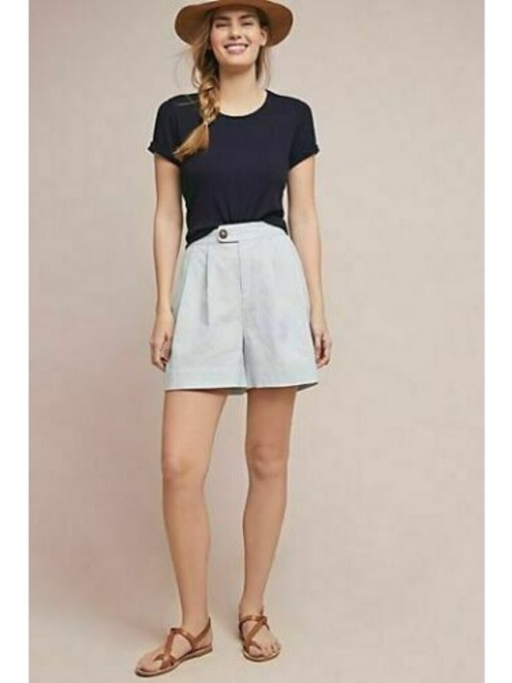 NWT $90 By Anthropologie Blue White seersucker Linen Blend Striped Shorts sz M
